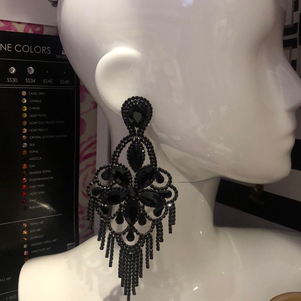 Dramatic 6” Chandelier Jet Black Crystal Earrings-Boutique